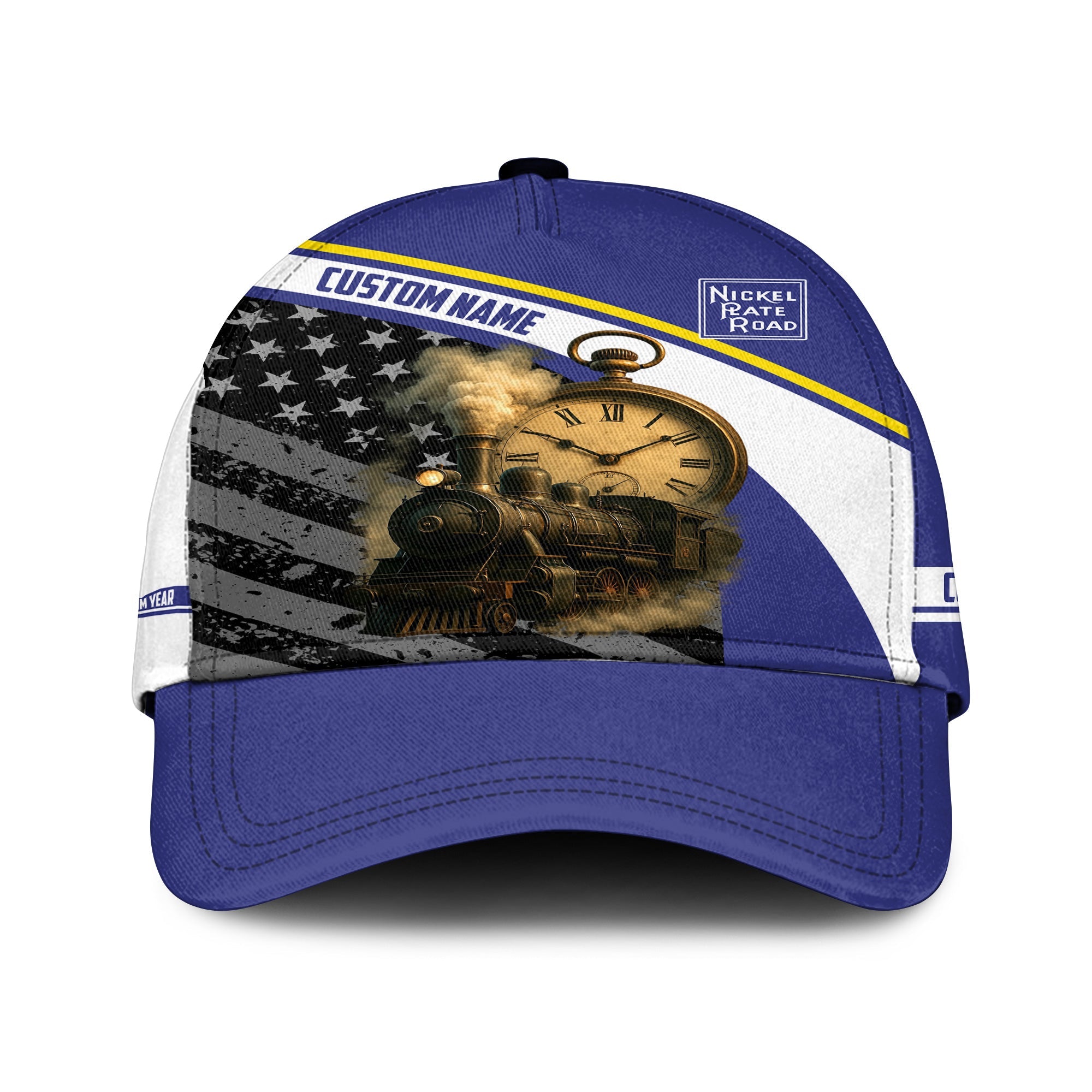Railspirit Personalized New York, Chicago and St. Louis Railroad Classic Cap Classic Steam Engine With Retro Pocket Watch Nickel Plate Road Cap