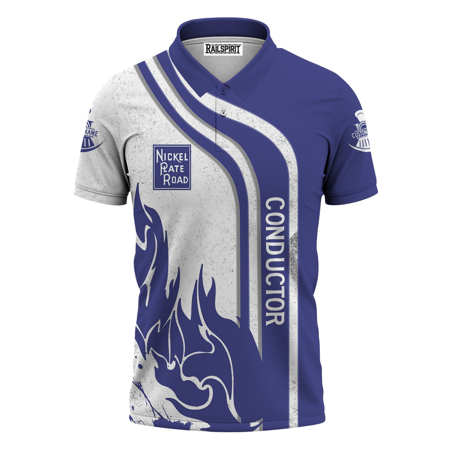 Railspirit Personalized New York, Chicago and St. Louis Railroad Polo Shirt Flame Design with Custom Job Position Nickel Plate Road Train Shirt