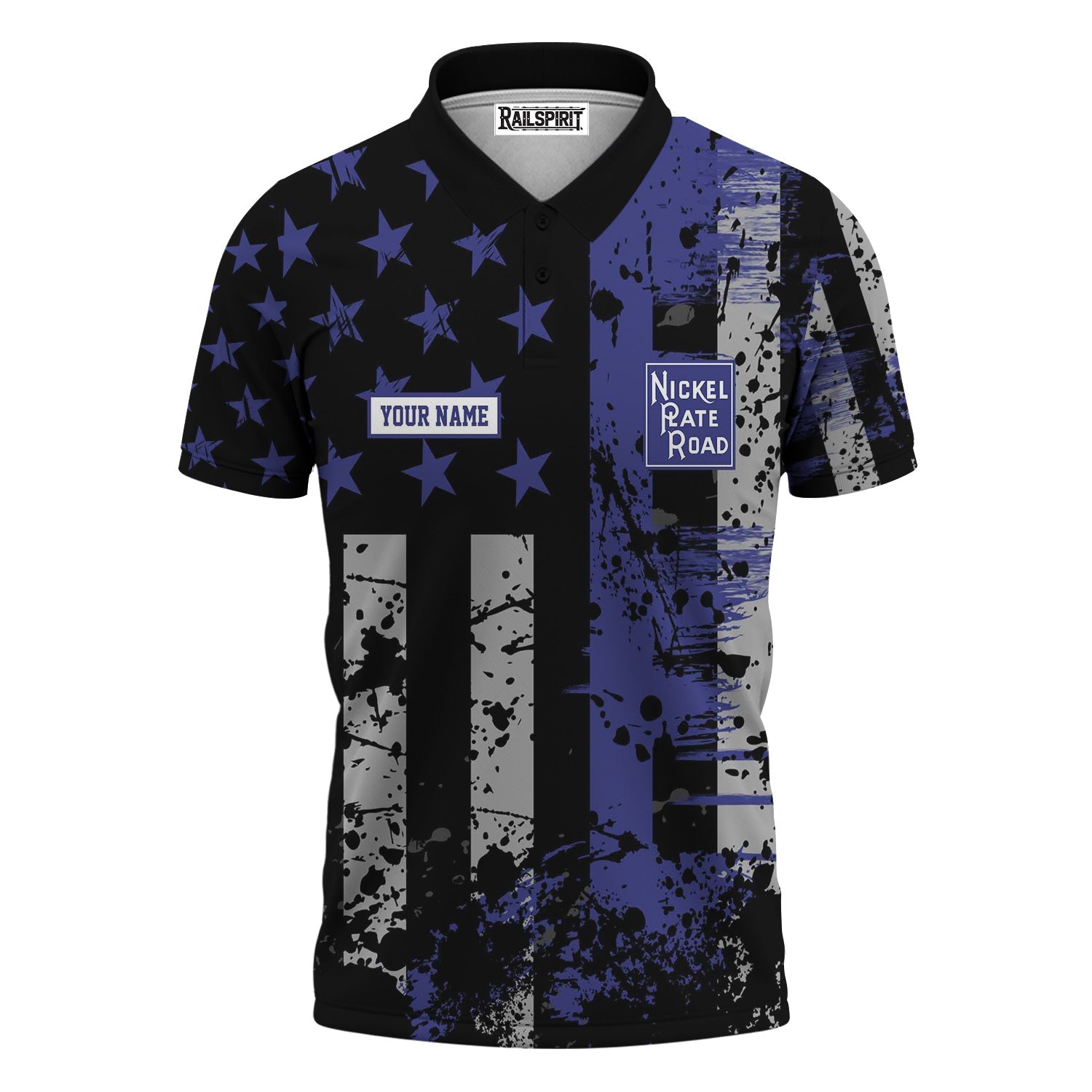 Railspirit Personalized New York, Chicago and St. Louis Railroad Polo Shirt Artistic Paint American Flag Style Nickel Plate Road Train Shirt