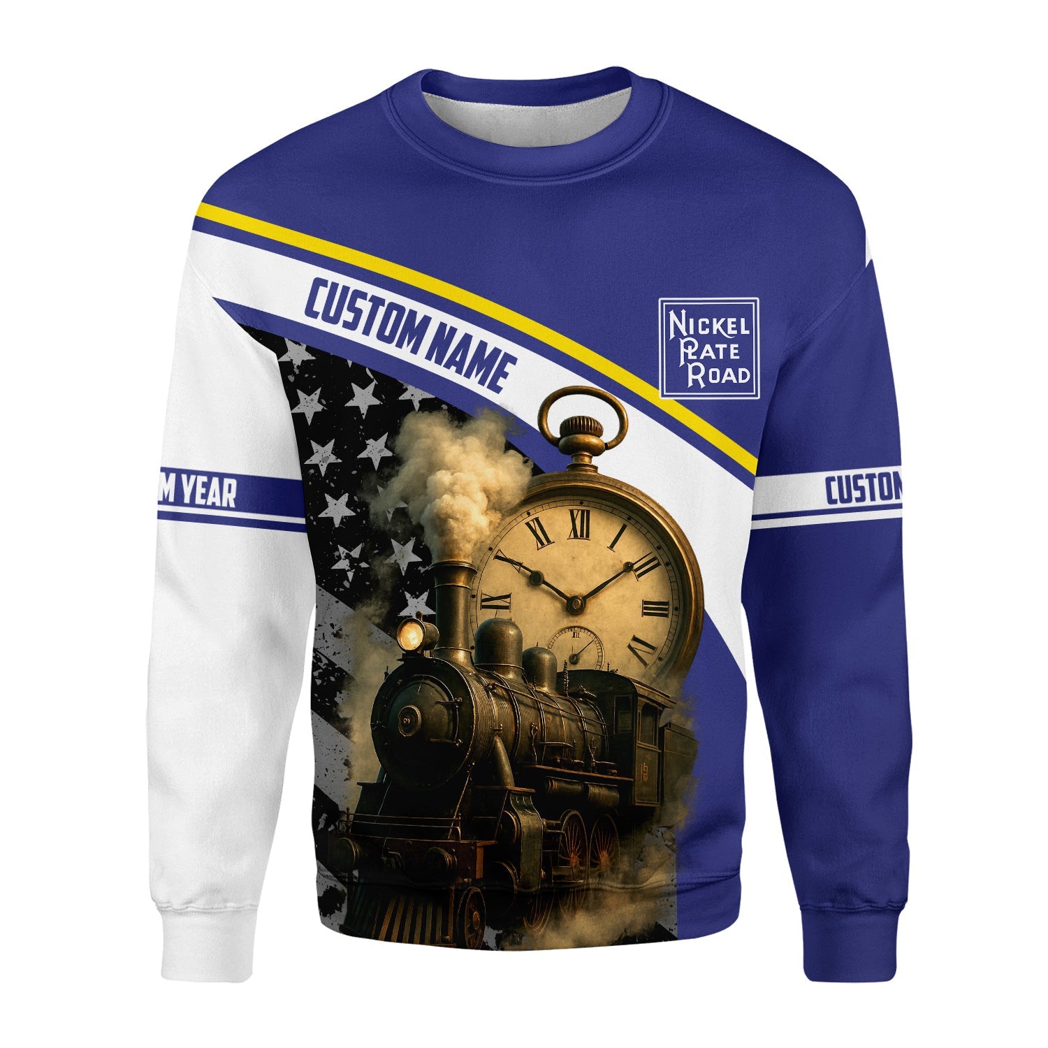 Railspirit Personalized New York, Chicago and St. Louis Railroad Sweatshirt Classic Steam Engine With Retro Pocket Watch Nickel Plate Road Shirt