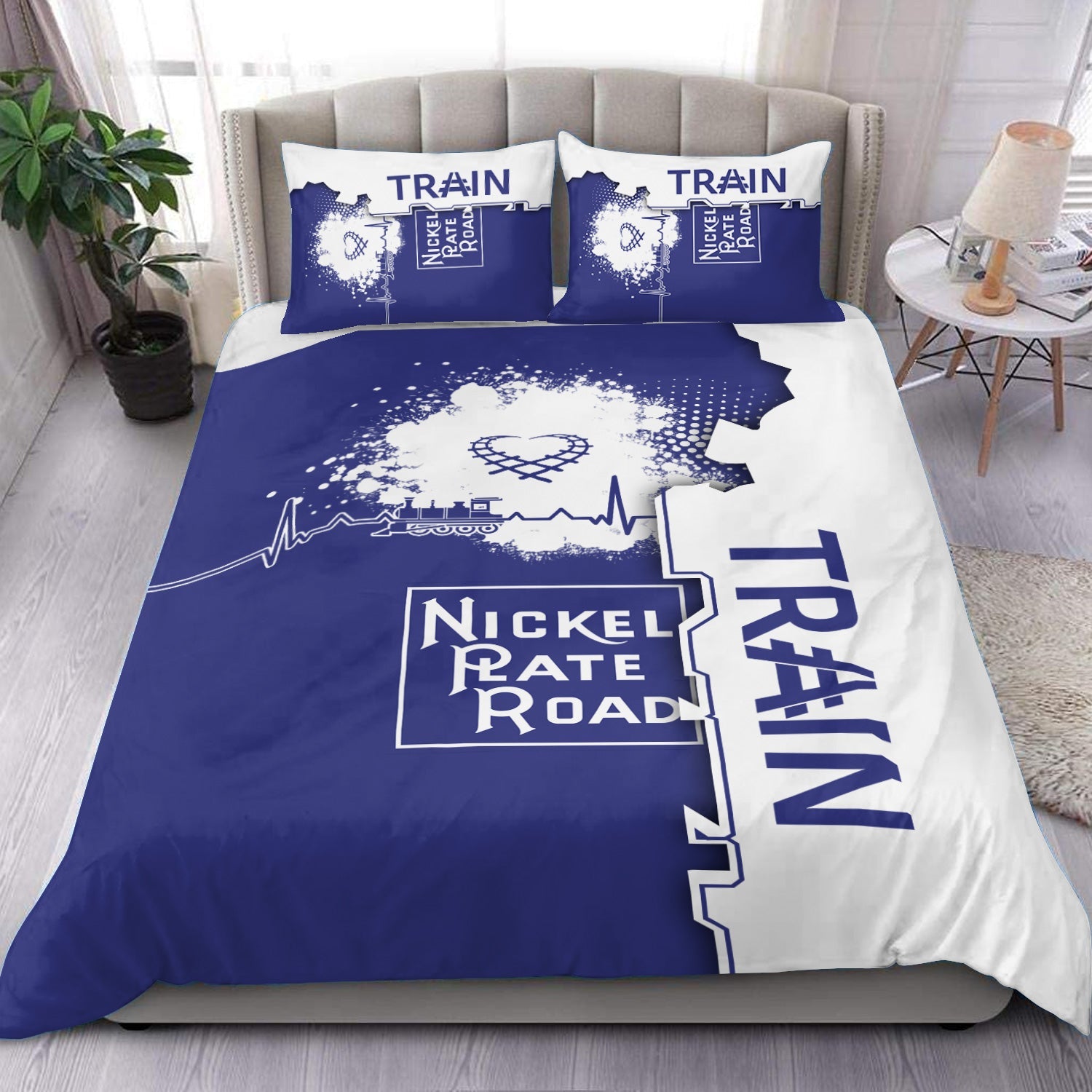Railspirit New York, Chicago and St. Louis Railroad Bedding Set Engine Heartbeat and Track Love Style Nickel Plate Road Bedding Set