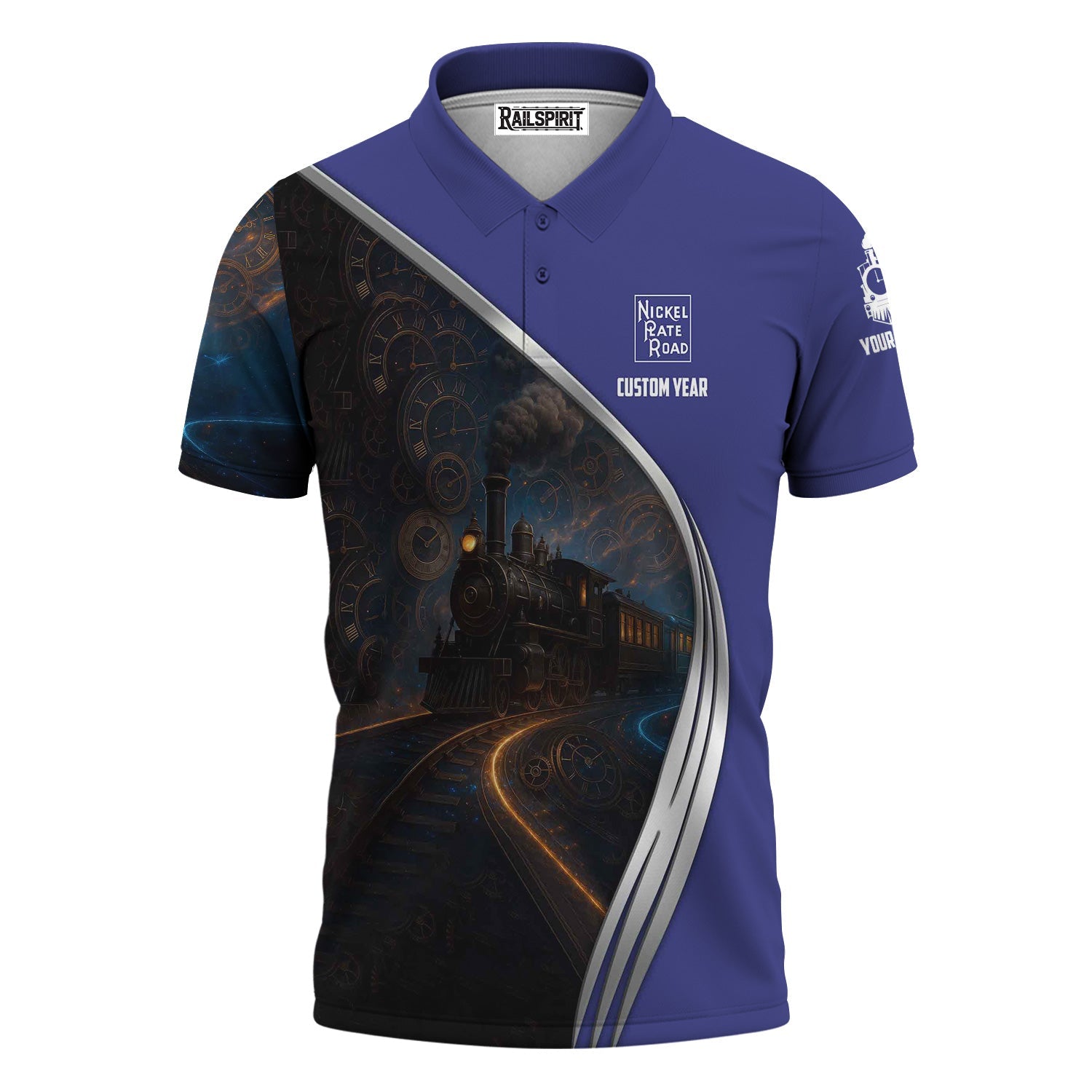 Railspirit Personalized New York, Chicago and St. Louis Railroad Polo Shirt Steampunk Locomotive with Custom Year Nickel Plate Road Train Shirt