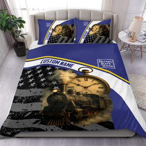 Railspirit Personalized New York, Chicago and St. Louis Railroad Bedding Set Steam Engine With Retro Pocket Watch Nickel Plate Road Bedding Set