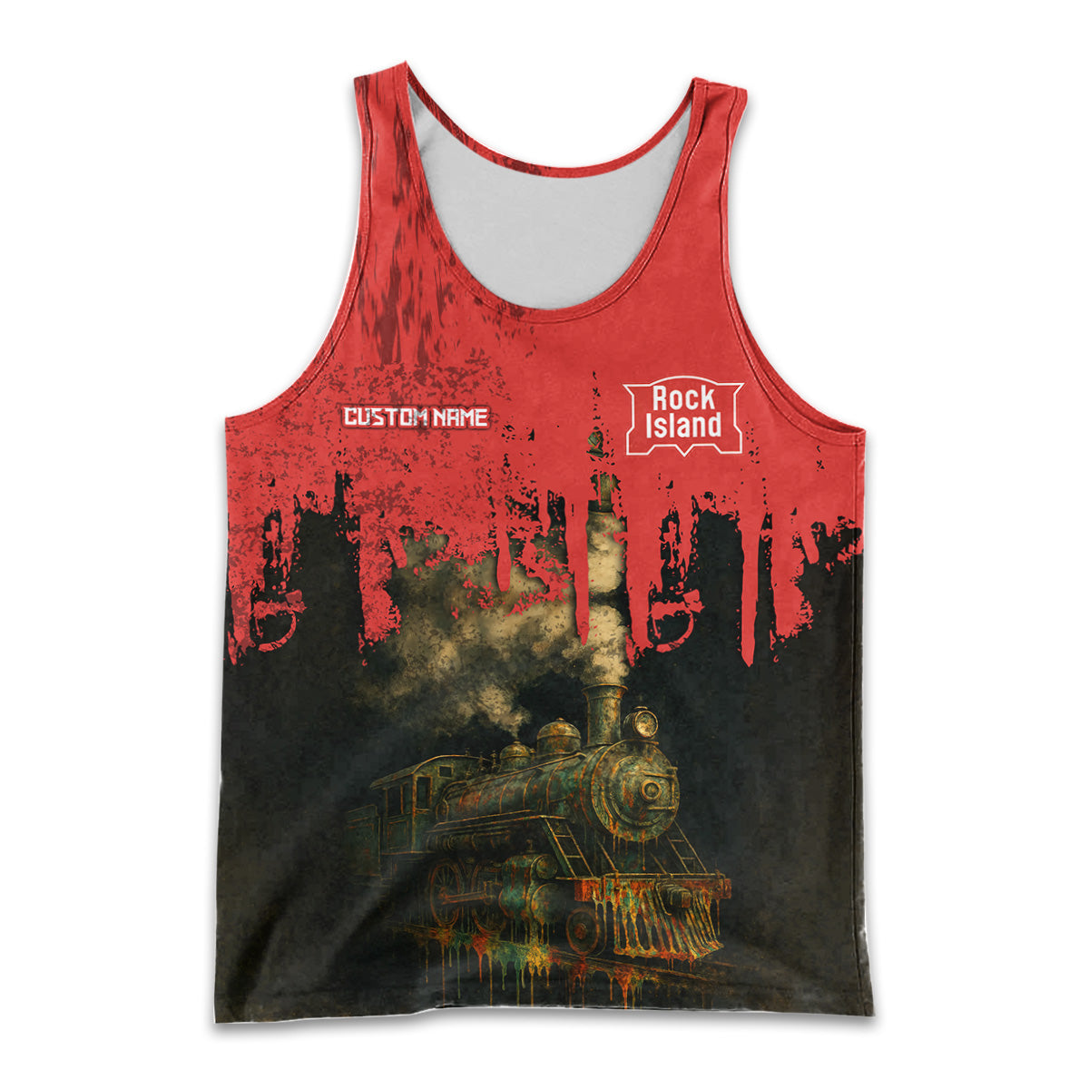 Railspirit Personalized Chicago, Rock Island and Pacific Railroad Men Tank Top Vintage Train Art Style Rock Island Railroad Shirt For Locomotive Fans