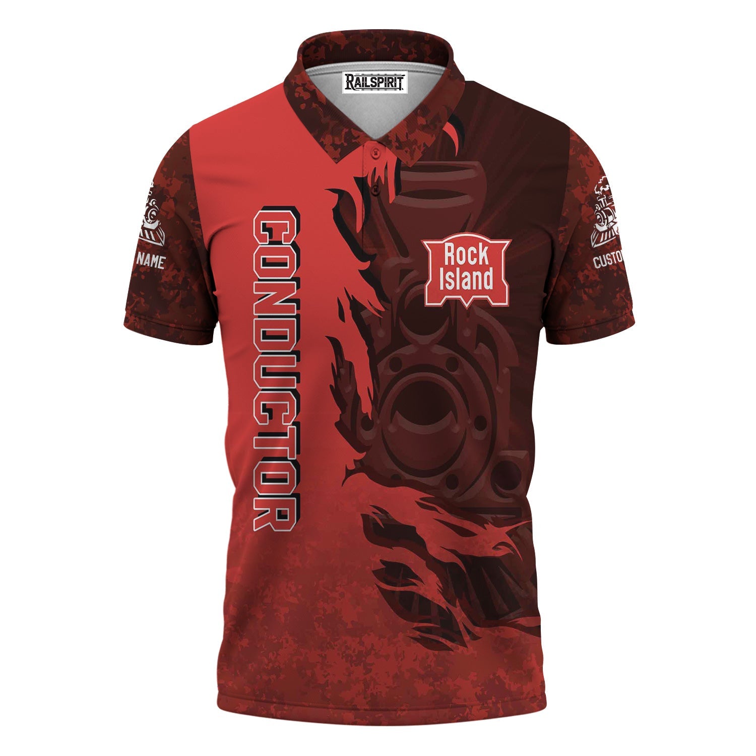 Railspirit Personalized Chicago, Rock Island and Pacific Railroad Polo Shirt Blazing Style with Custom Position Rock Island Railroad Train Shirt