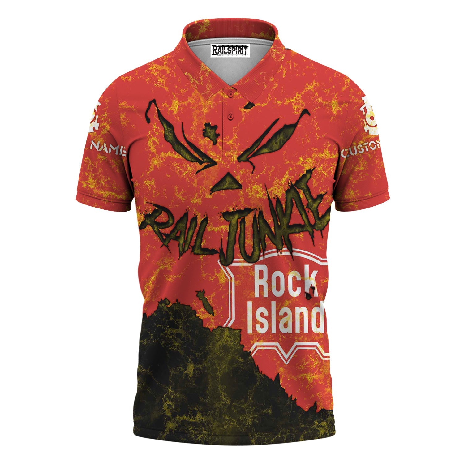 Railspirit Personalized Chicago, Rock Island and Pacific Railroad Polo Shirt Torn Graphic Style Rock Island Railroad Train Shirt For Rail Junkie