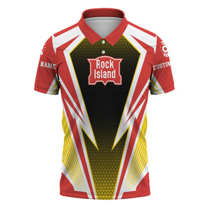 Railspirit Personalized Chicago, Rock Island and Pacific Railroad Polo Shirt Lightning Graphic Style Rock Island Railroad Shirt Gift Idea For Train Lover