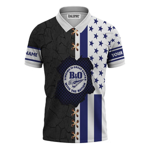 Railspirit Personalized B&O Great States Railroad Polo Shirt American Flag with Crack Effect Train Shirt