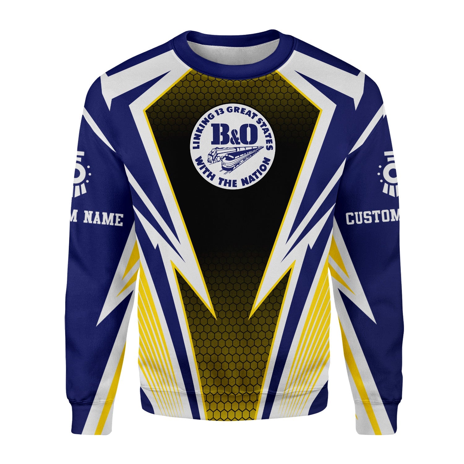 Railspirit Personalized B&O Great States Railroad Sweatshirt Lightning Graphic Style Shirt Gift Idea For Train Lover