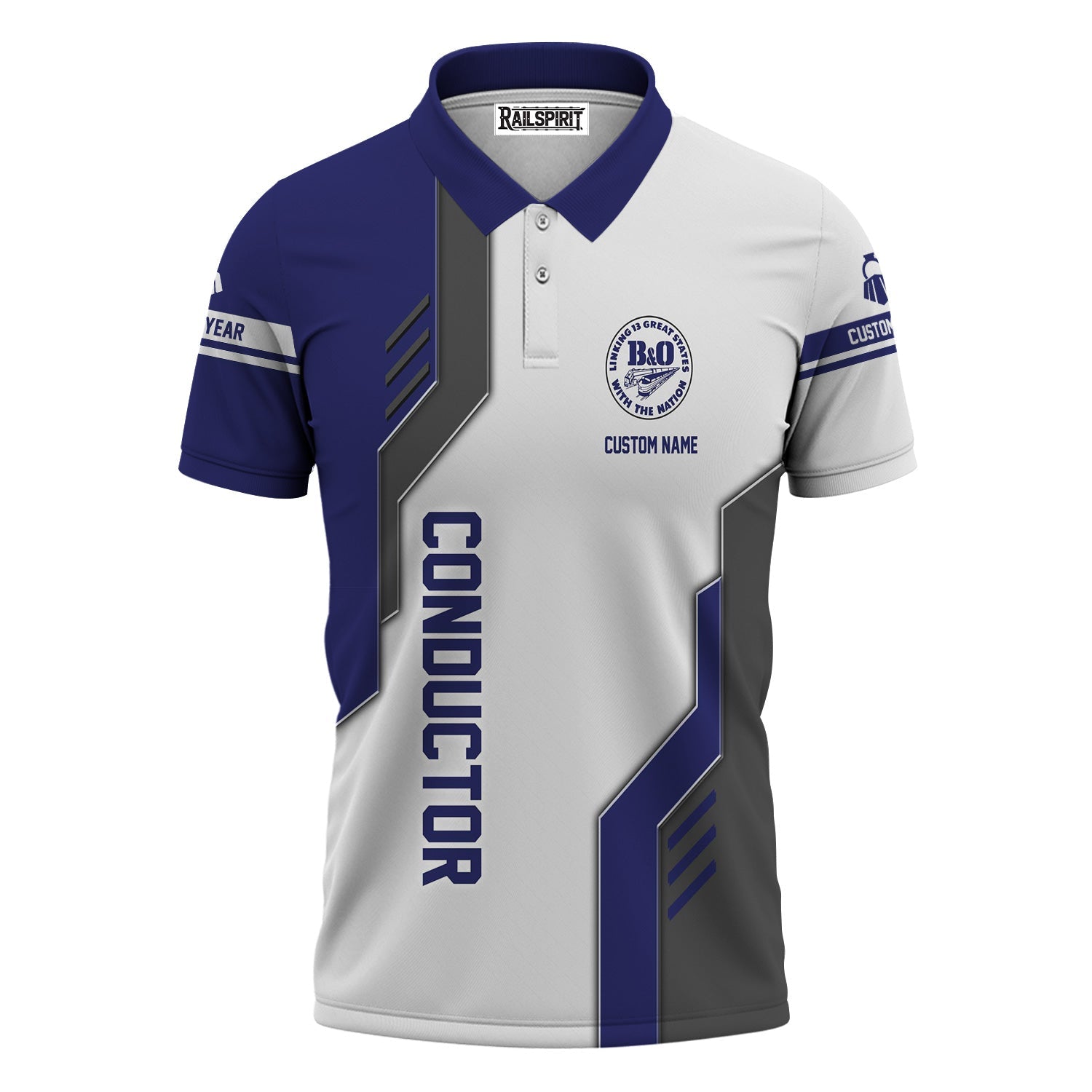 Railspirit Personalized B&O Great States Railroad Polo Shirt Unique Railway Style with Custom Job Train Shirt