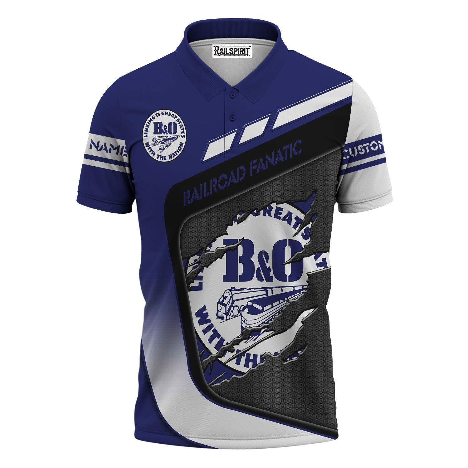 Railspirit Personalized B&O Great States Railroad Polo Shirt Ripped Texture Style Train Shirt For Railroad Fanatic