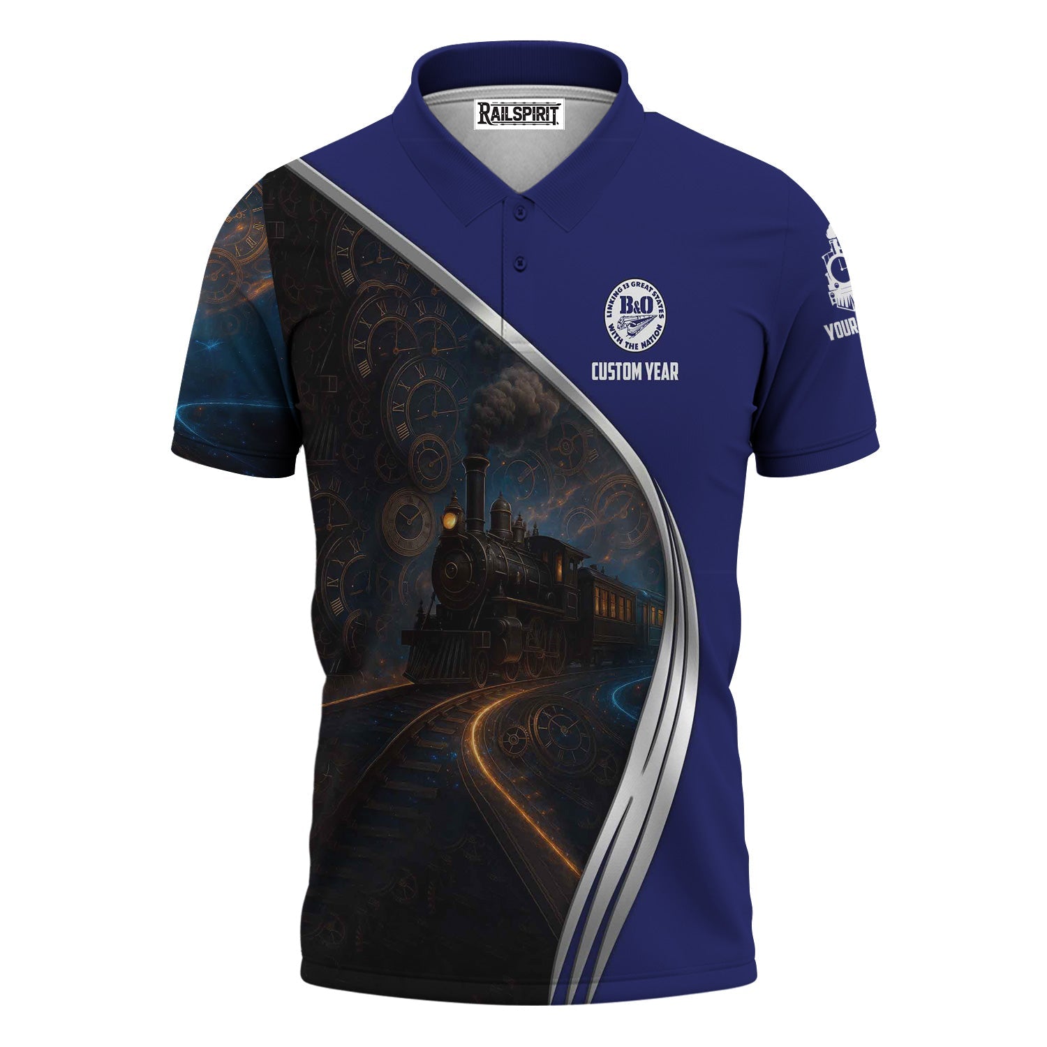 Railspirit Personalized B&O Great States Railroad Polo Shirt Steampunk Locomotive with Custom Year Train Shirt