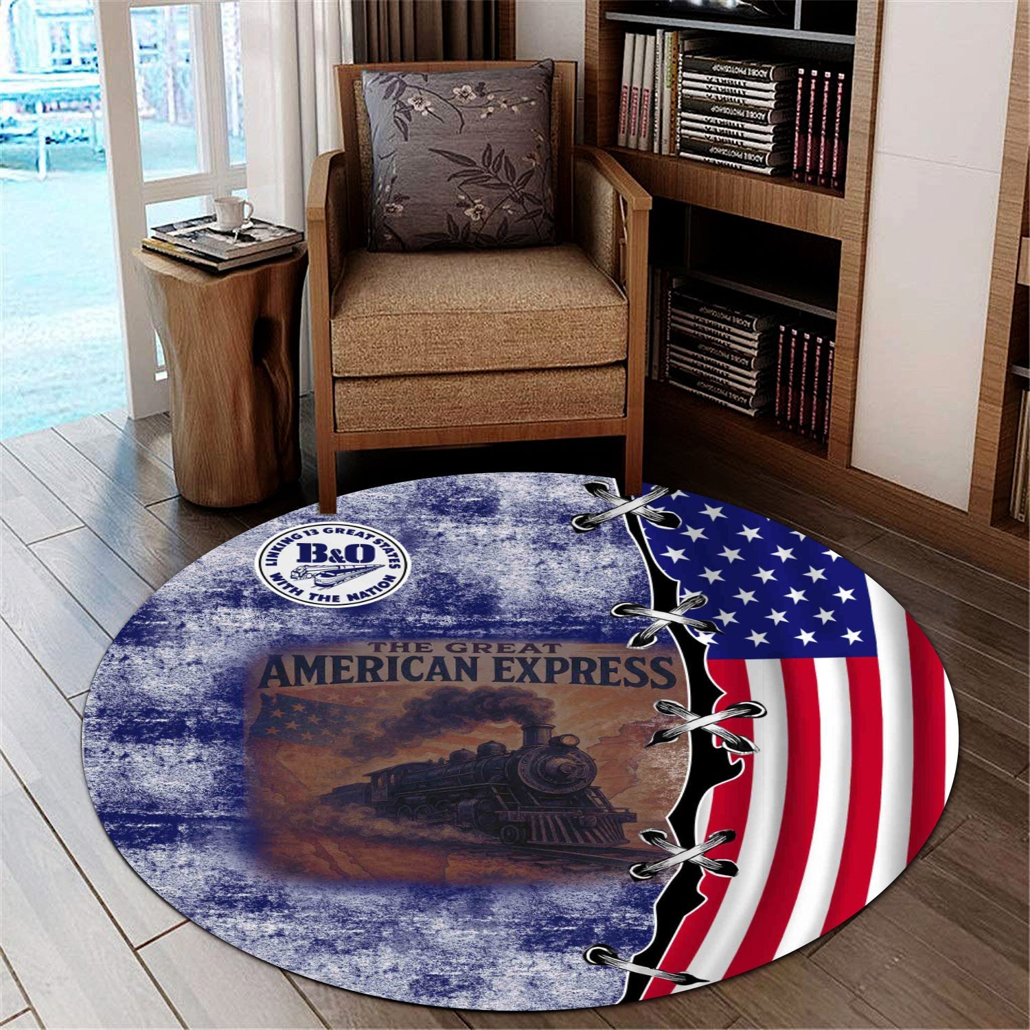 Railspirit B&O Great States Railroad Round Mat Retro American Express Train With USA Flag Round Mat