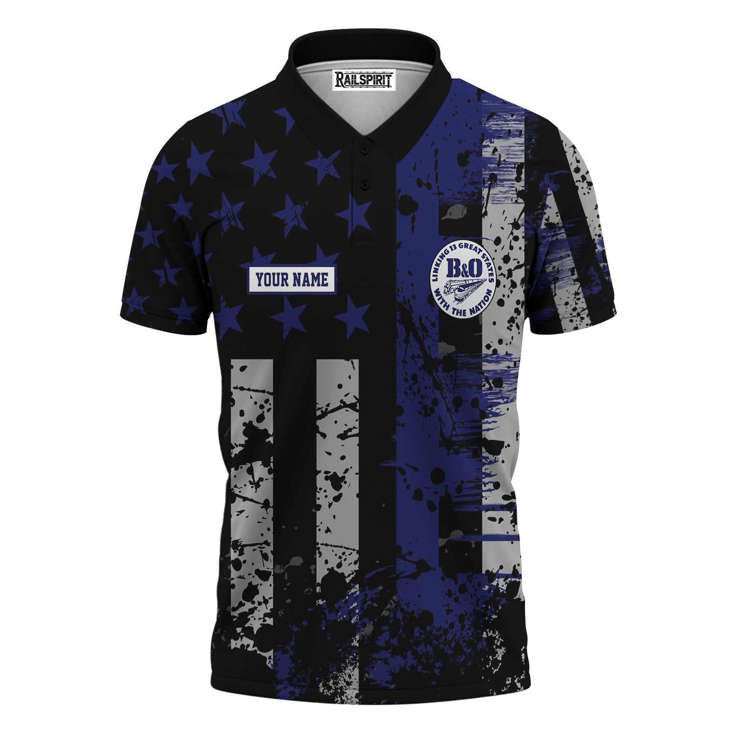 Railspirit Personalized B&O Great States Railroad Polo Shirt Artistic Paint American Flag Style Train Shirt