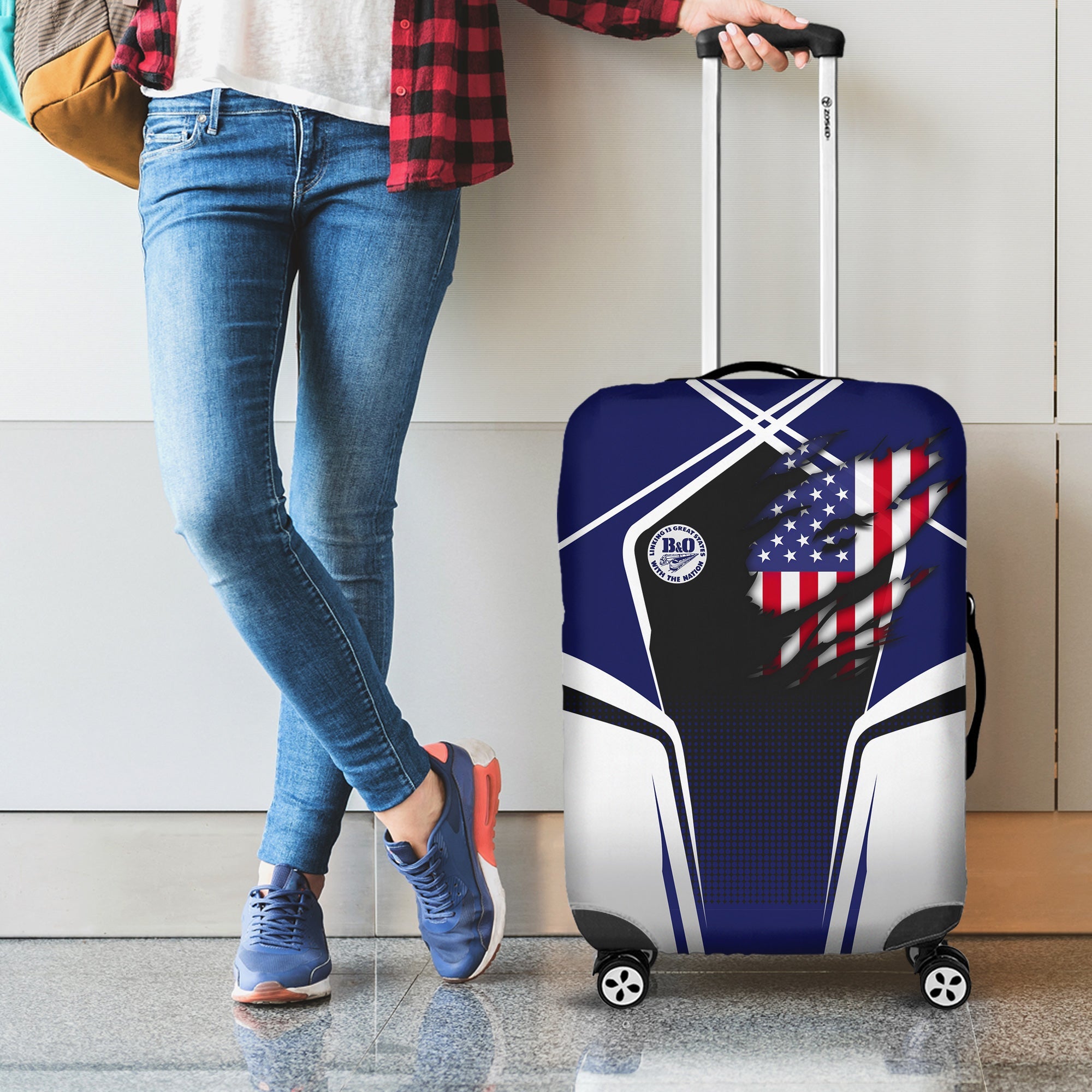 Railspirit Personalized B&O Great States Railroad Luggage Cover American Eagle Vintage Train Luggage Protection