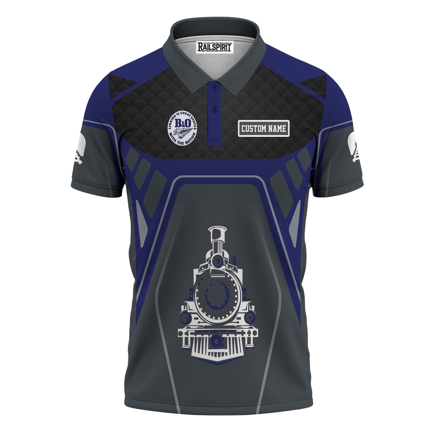 Railspirit Personalized B&O Great States Railroad Polo Shirt Steam Locomotive Engine Graphic Train Shirt All Over Print