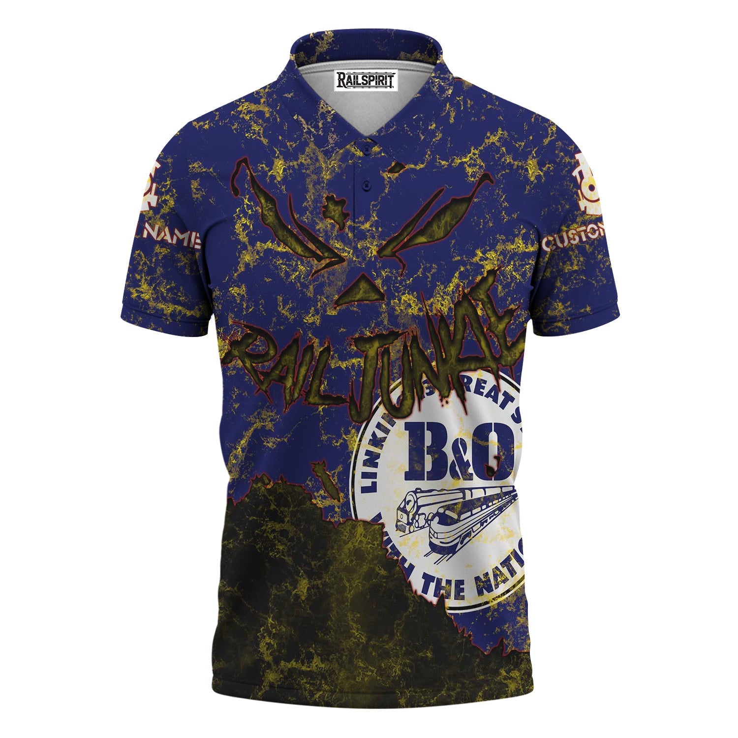 Railspirit Personalized B&O Great States Railroad Polo Shirt Torn Graphic Style Train Shirt For Rail Junkie