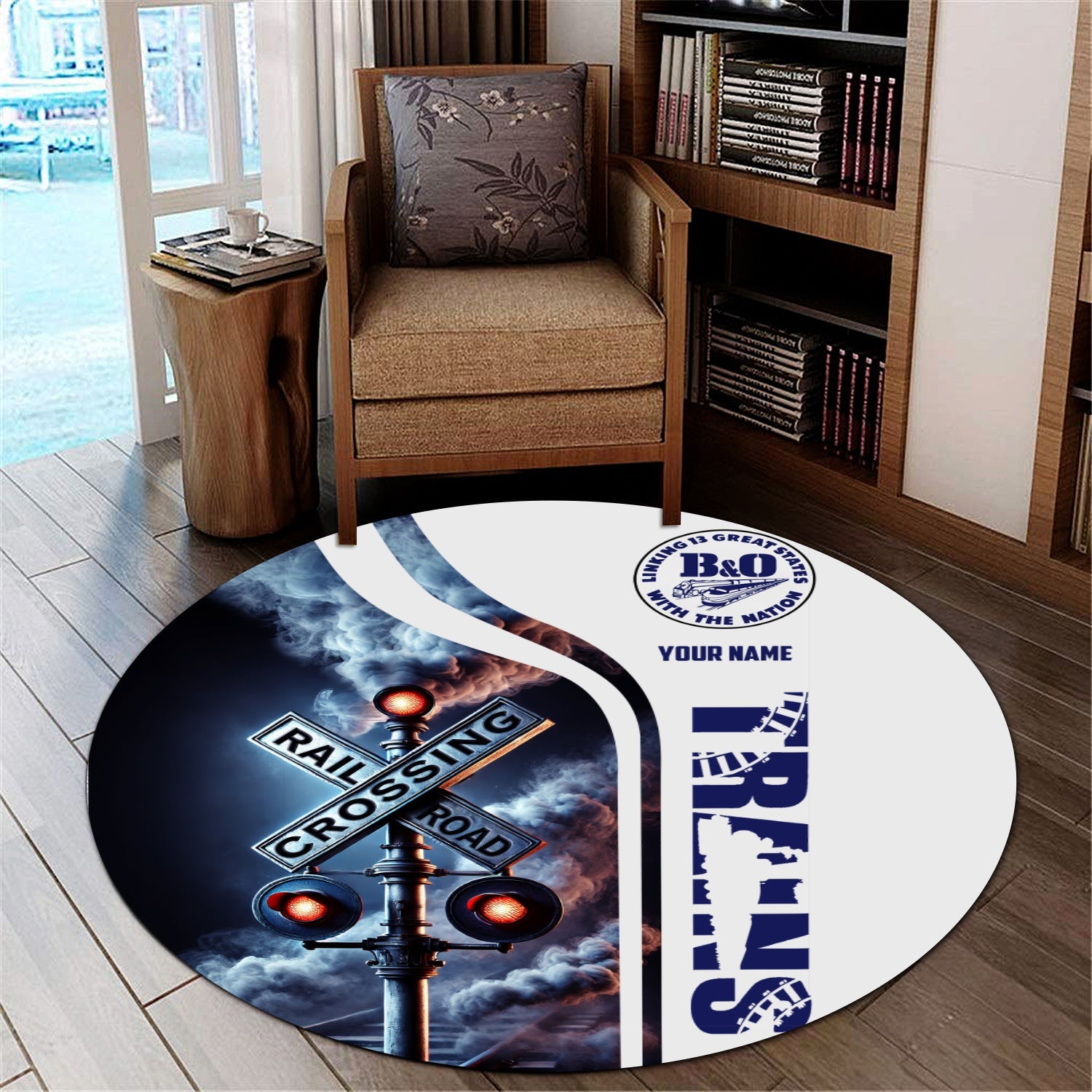 Railspirit Personalized B&O Great States Railroad Round Mat Railroad Crossing Sign Mat All Over Print