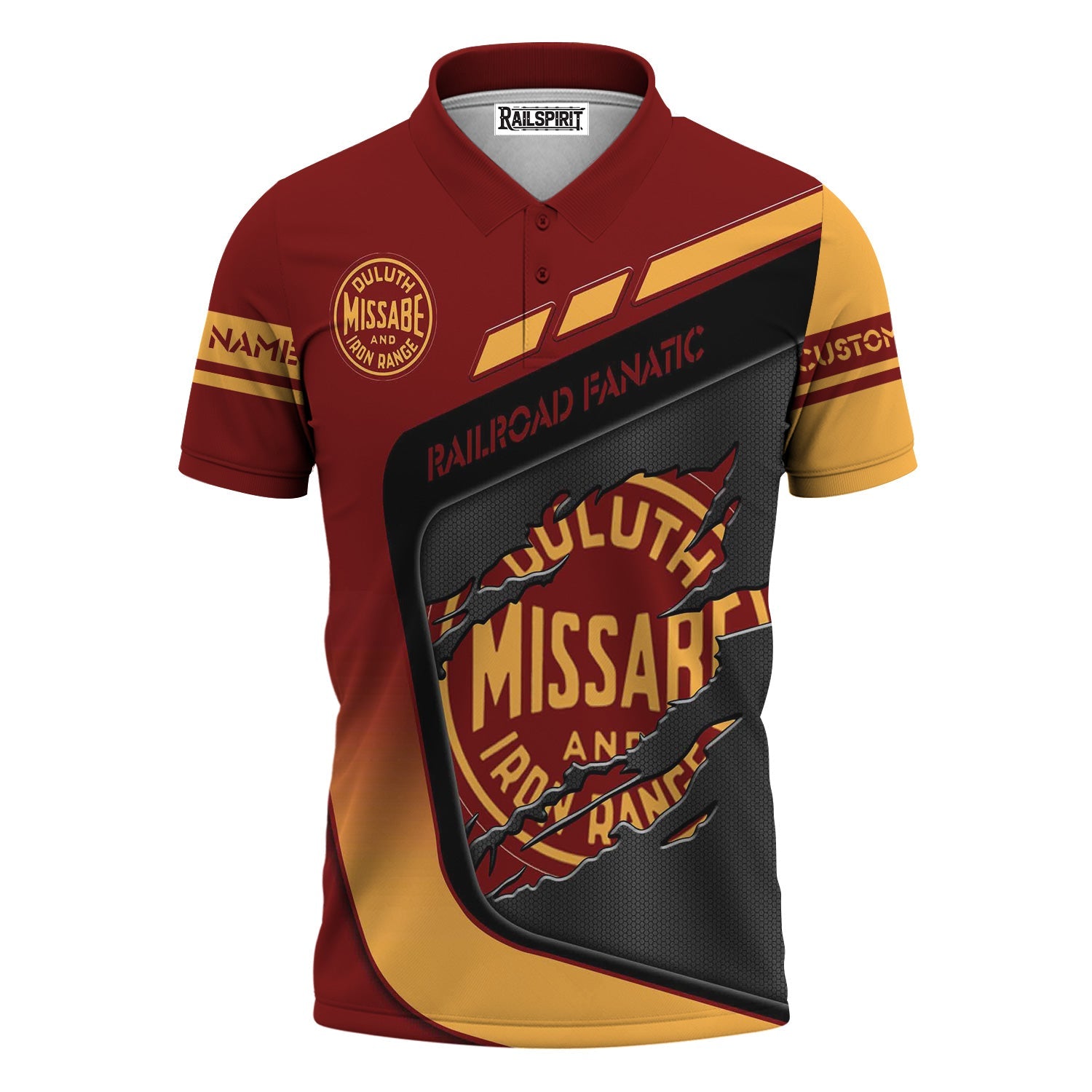 Railspirit Personalized Duluth, Missabe, & Iron Range Railroad Polo Shirt Ripped Texture Style Train Shirt For Railroad Fanatic