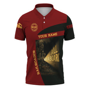 Railspirit Personalized Duluth, Missabe, & Iron Range Railroad Polo Shirt All Aboard Steam Train Movie Projector Style Shirt