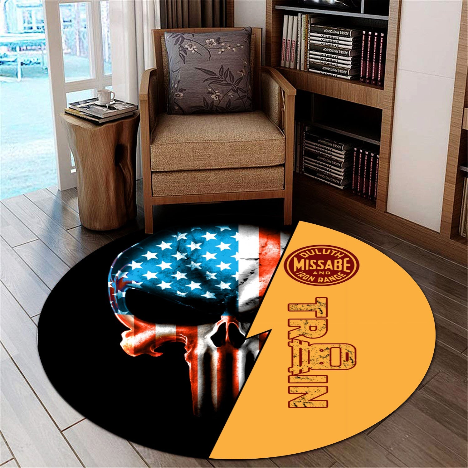 Railspirit Duluth, Missabe, & Iron Range Railroad Round Mat Train Skull American Flag Style Rug All Over Print