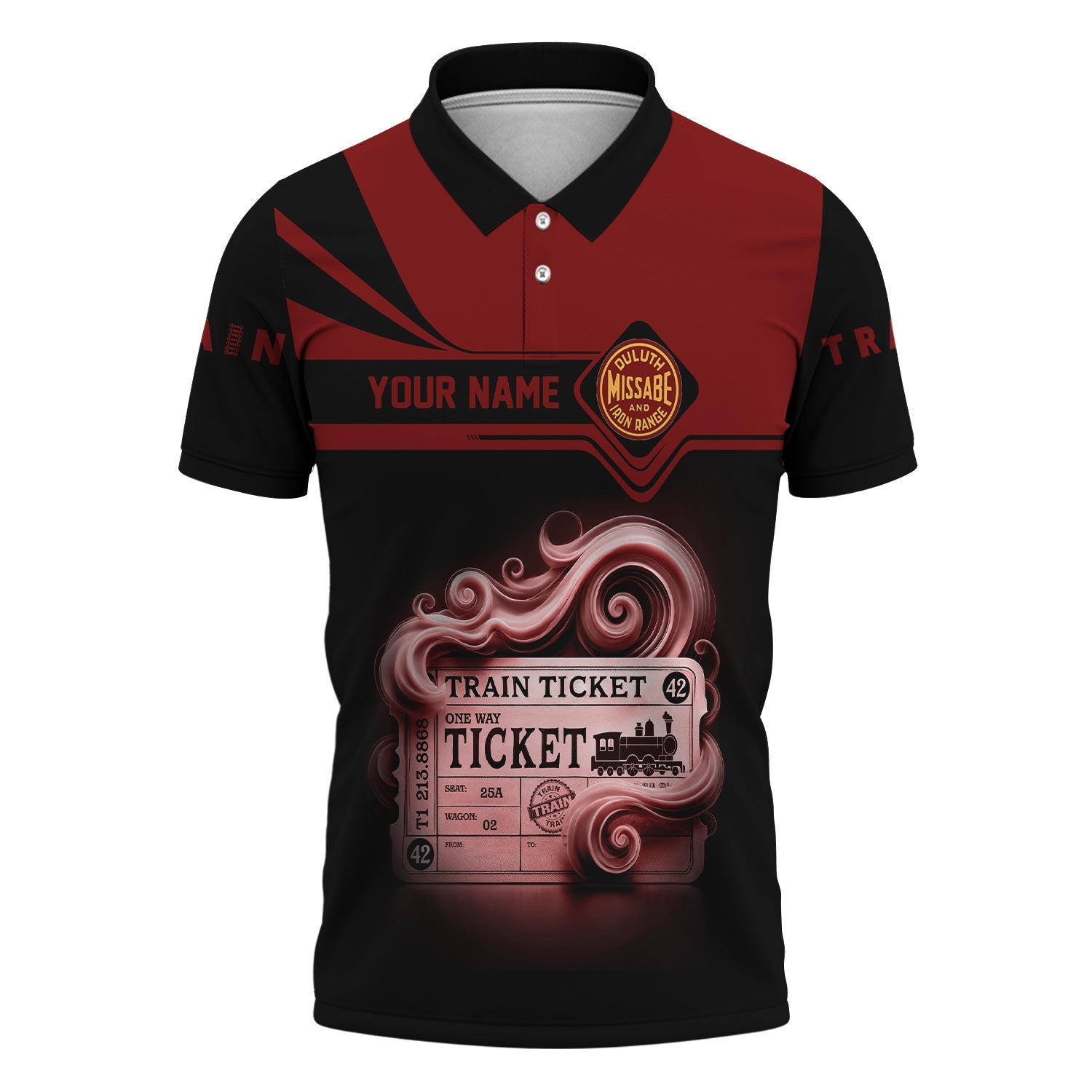 Railspirit Custom Name Duluth, Missabe, & Iron Range Railroad Polo Shirt American Train Ticket Printed Shirt