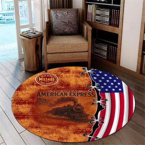 Railspirit Duluth, Missabe, & Iron Range Railroad Round Mat Retro American Express Train With USA Flag Round Mat