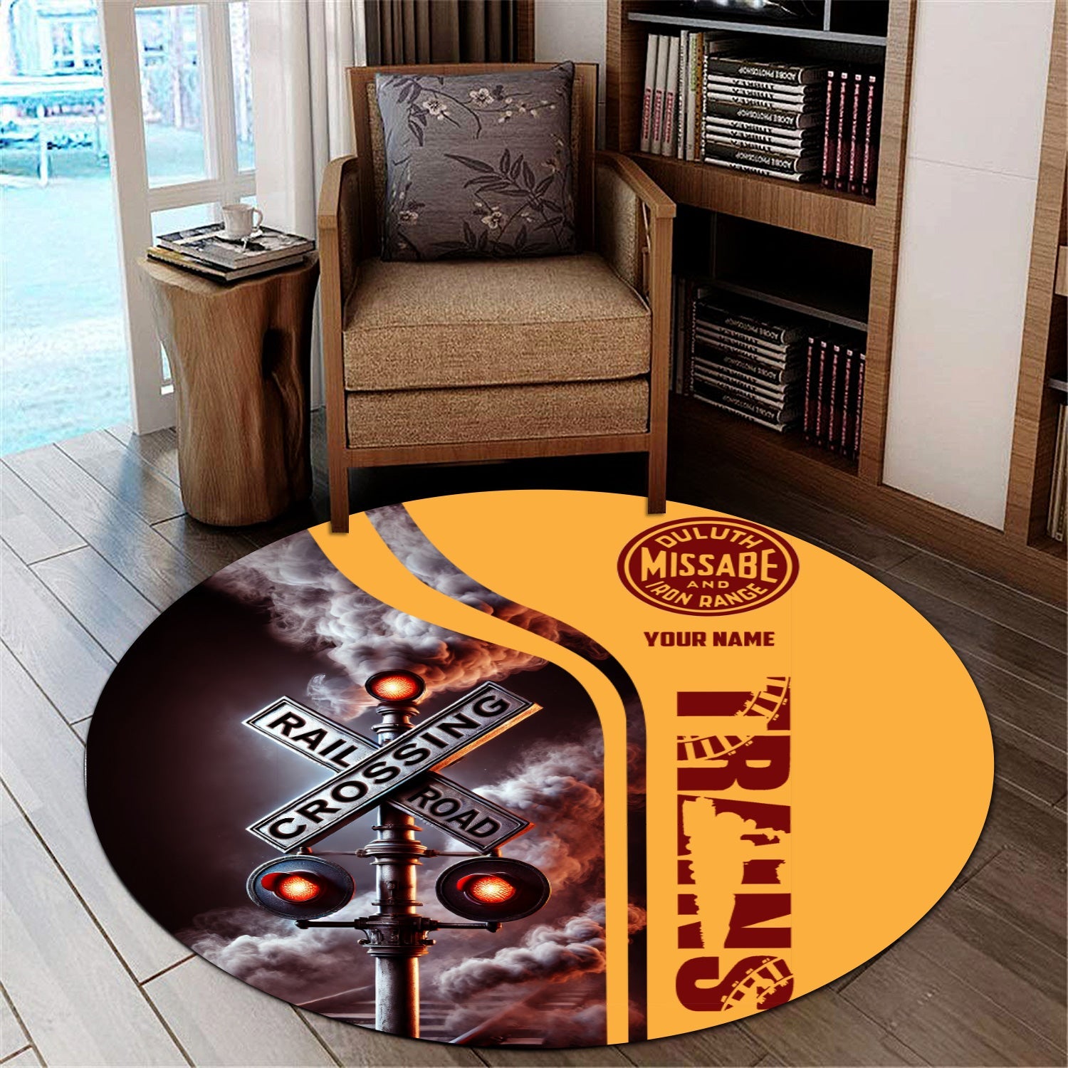 Railspirit Personalized Duluth, Missabe, & Iron Range Railroad Round Mat Railroad Crossing Sign Mat All Over Print