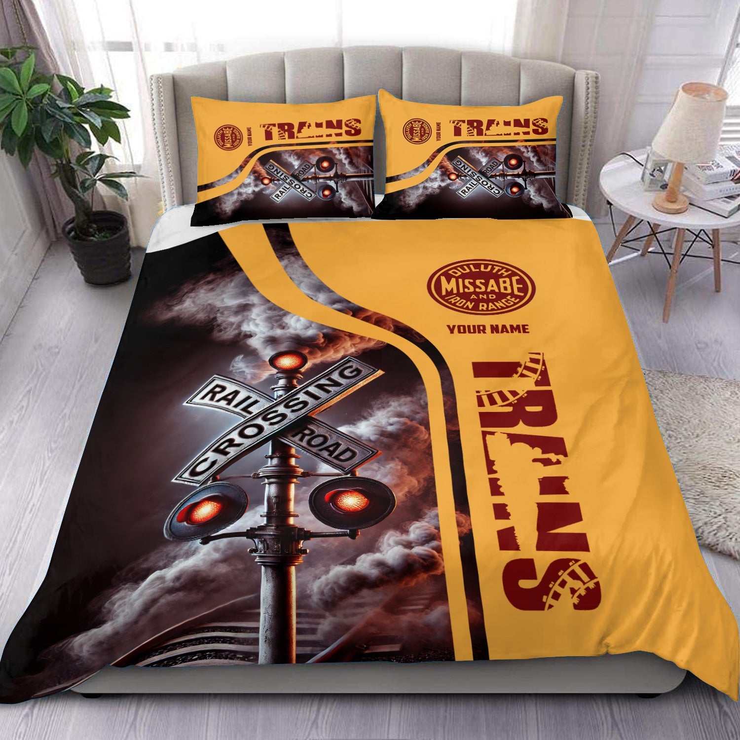 Railspirit Personalized Duluth, Missabe, & Iron Range Railroad Bedding Set Railroad Crossing Sign Bedding Set All Over Print