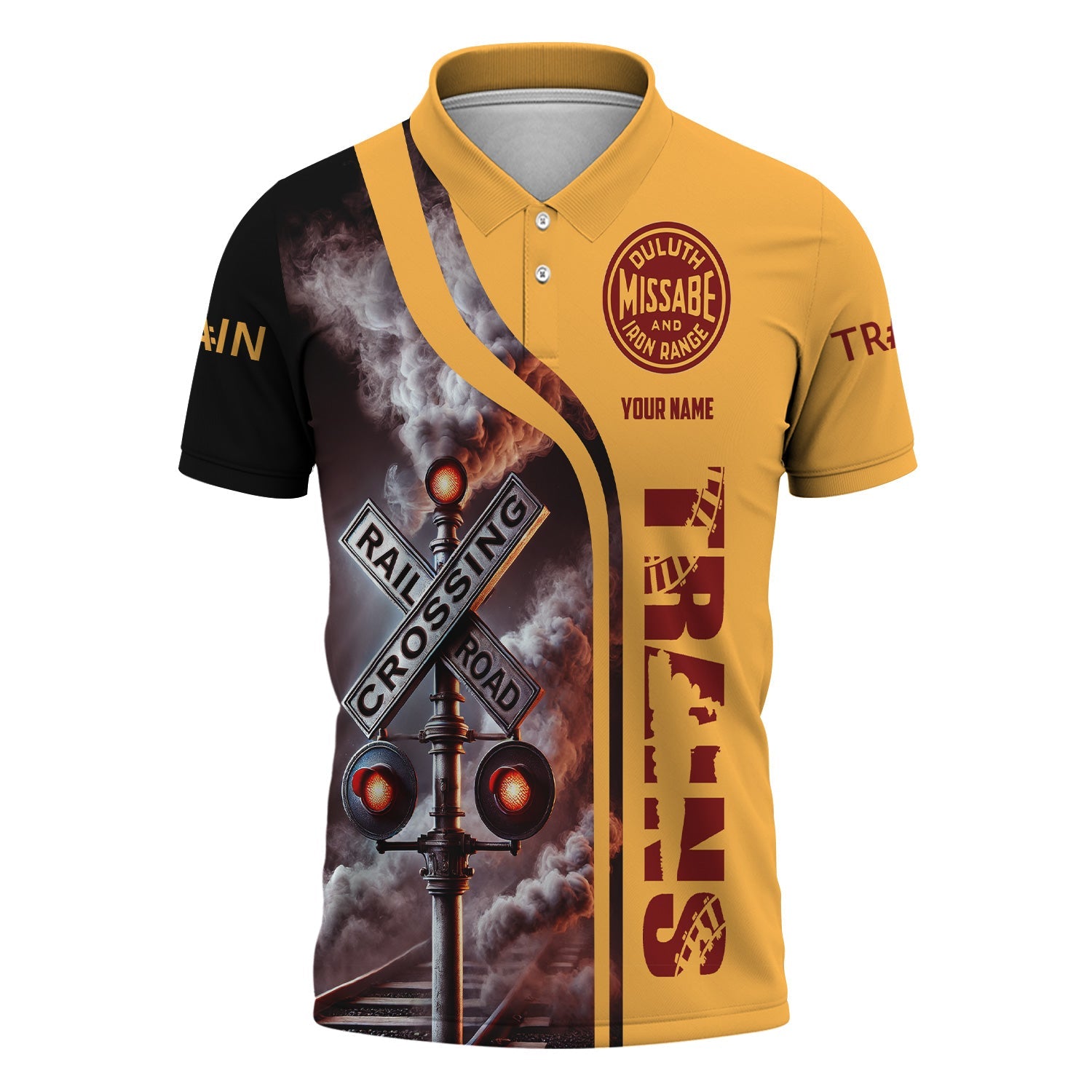 Railspirit Personalized Duluth, Missabe, & Iron Range Railroad Polo Shirt Crossing Railroad Sign American Locomotive Train Shirt All Over Print