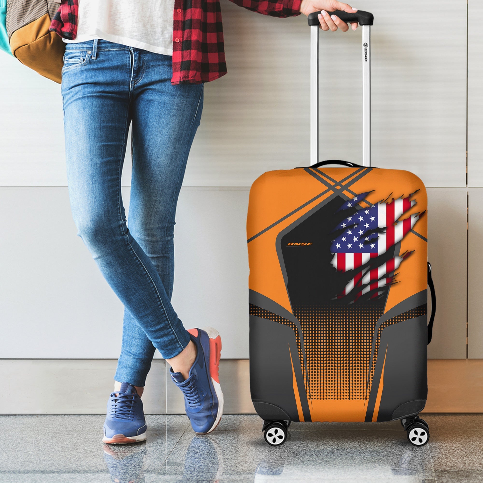 Railspirit Personalized BNSF Railway Luggage Cover American Eagle Vintage Train Luggage Protection