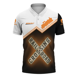 Railspirit Personalized BNSF Railway Polo Shirt Railroad Crossing Printed Train Track Shirt