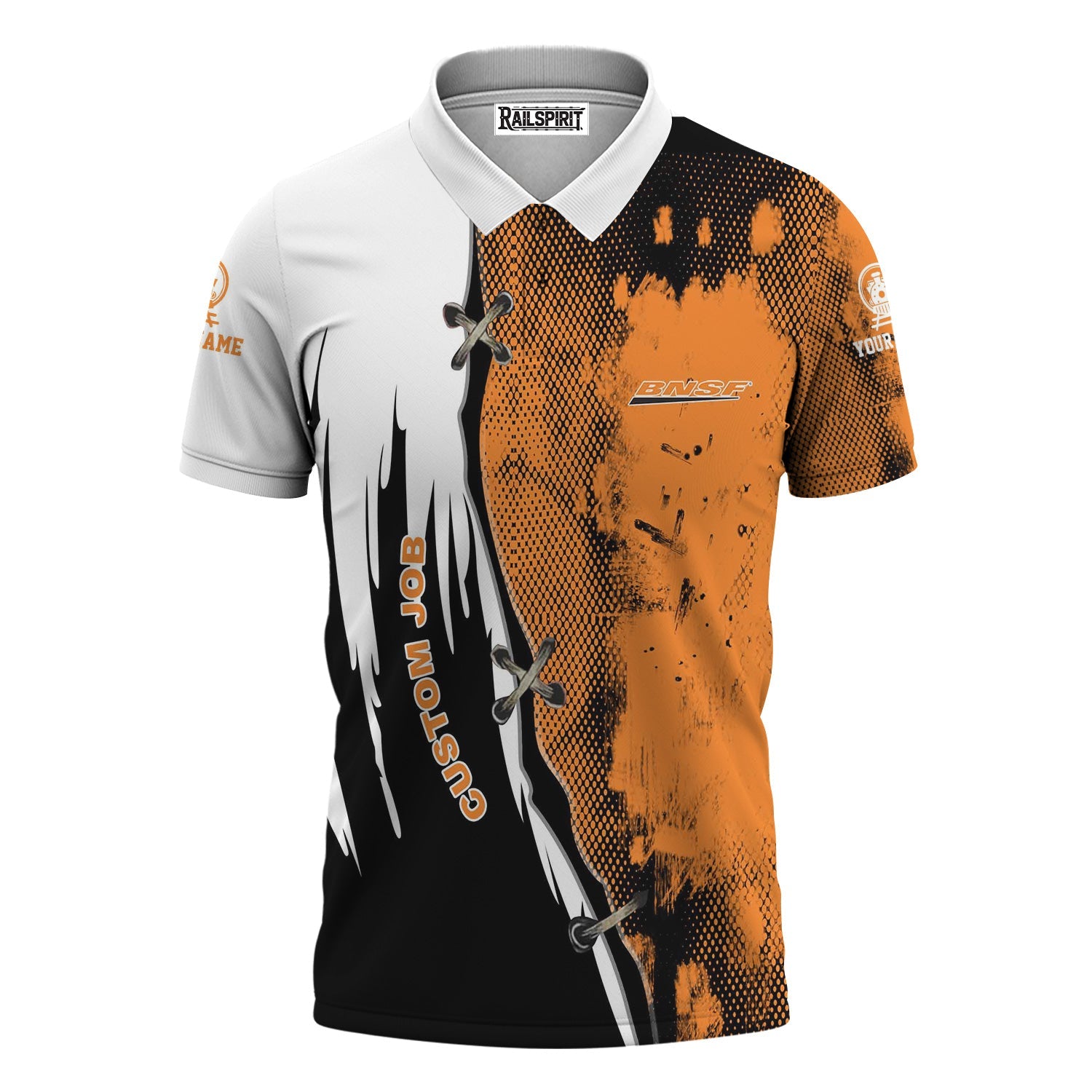 Railspirit Personalized BNSF Railway Polo Shirt Retro Stitches Design with Custom Position Train Shirt
