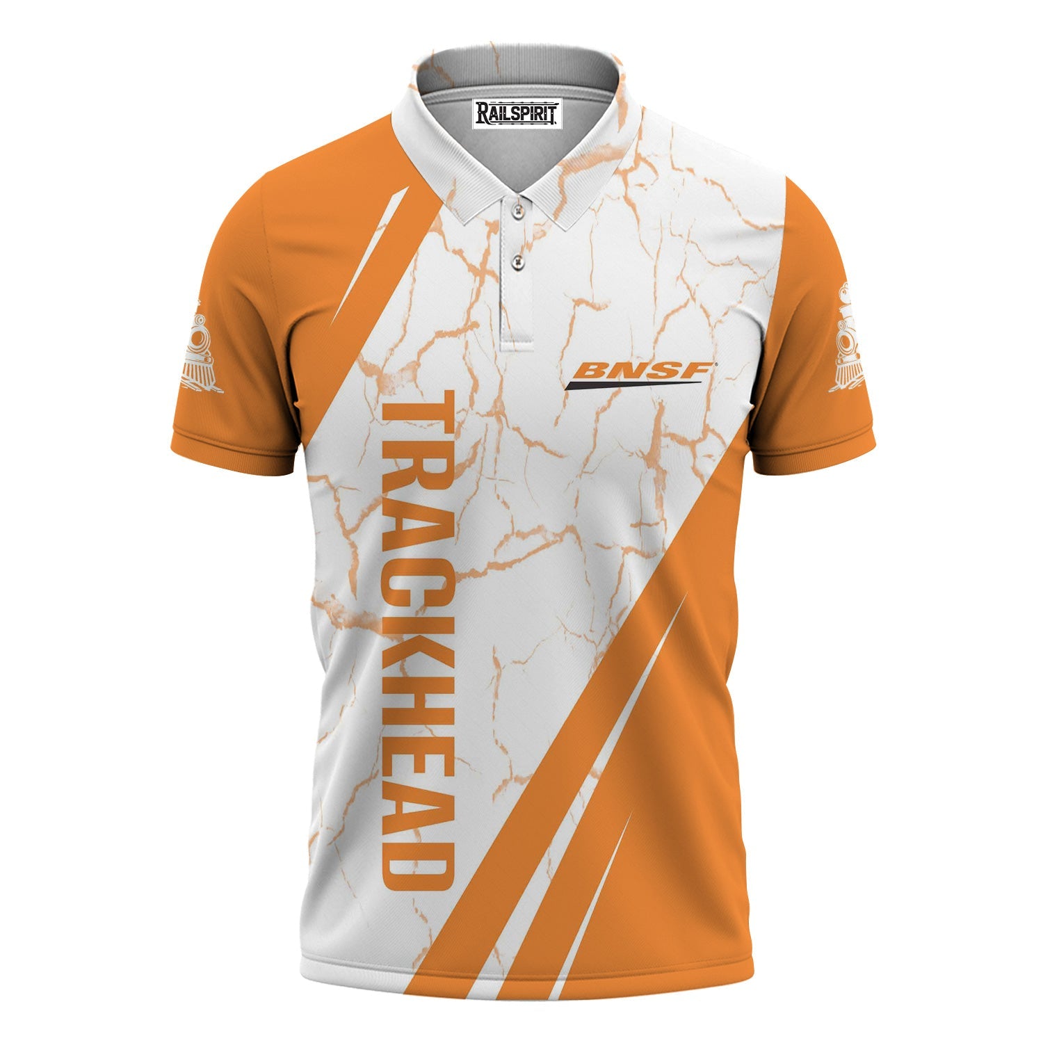 Railspirit Personalized BNSF Railway Polo Shirt Crackle Texture Style Train Shirt For Trackhead