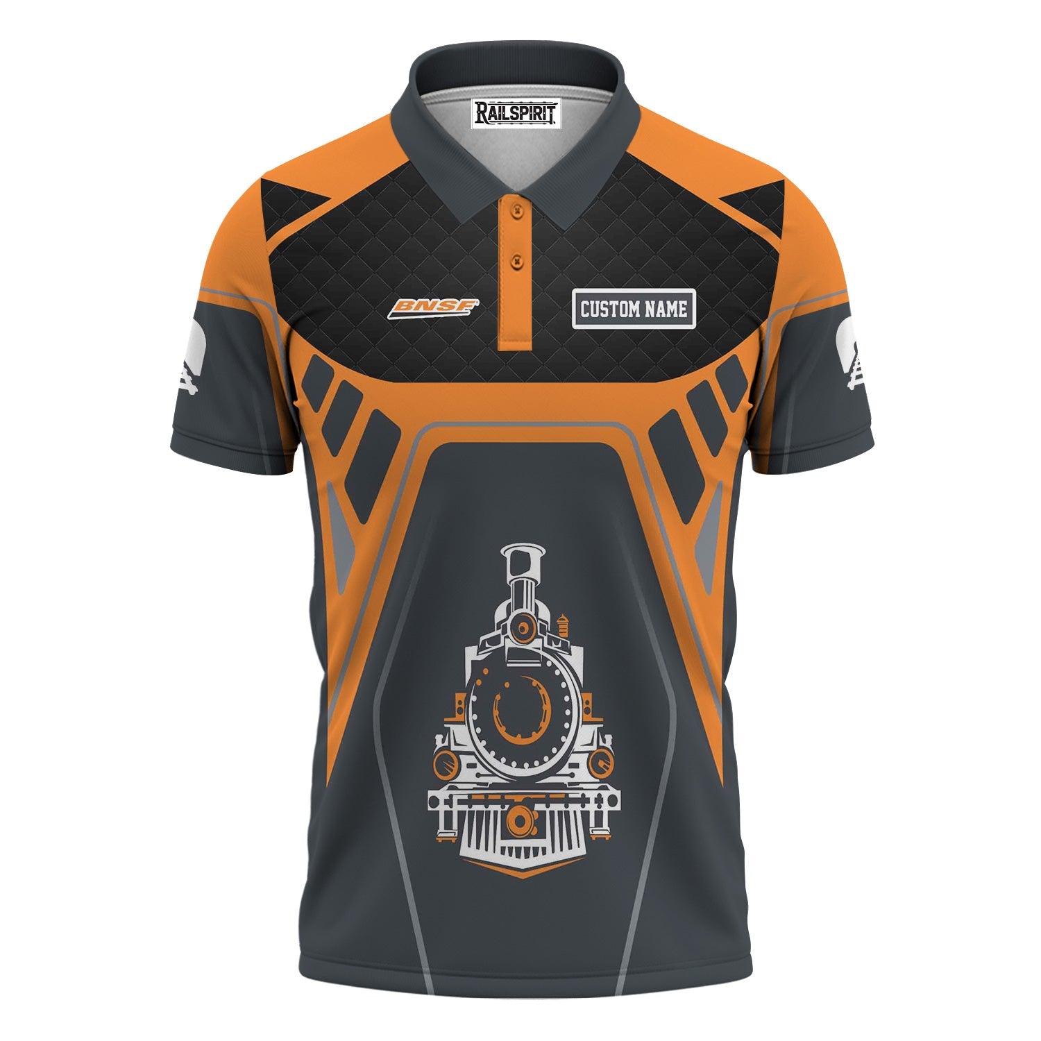 Railspirit Personalized BNSF Railway Polo Shirt Steam Locomotive Engine Graphic Train Shirt All Over Print