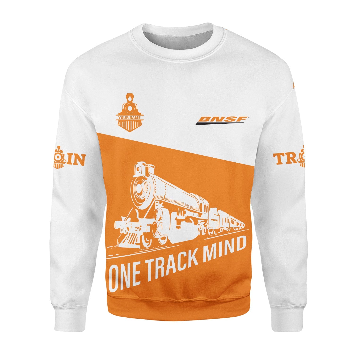 Railspirit Personalized BNSF Railway Sweatshirt One Track Mind Train Sweater Gift Idea For Train Lover