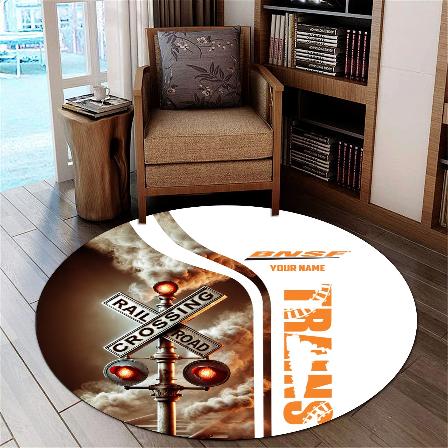 Railspirit Personalized BNSF Railway Round Mat Railroad Crossing Sign Mat All Over Print