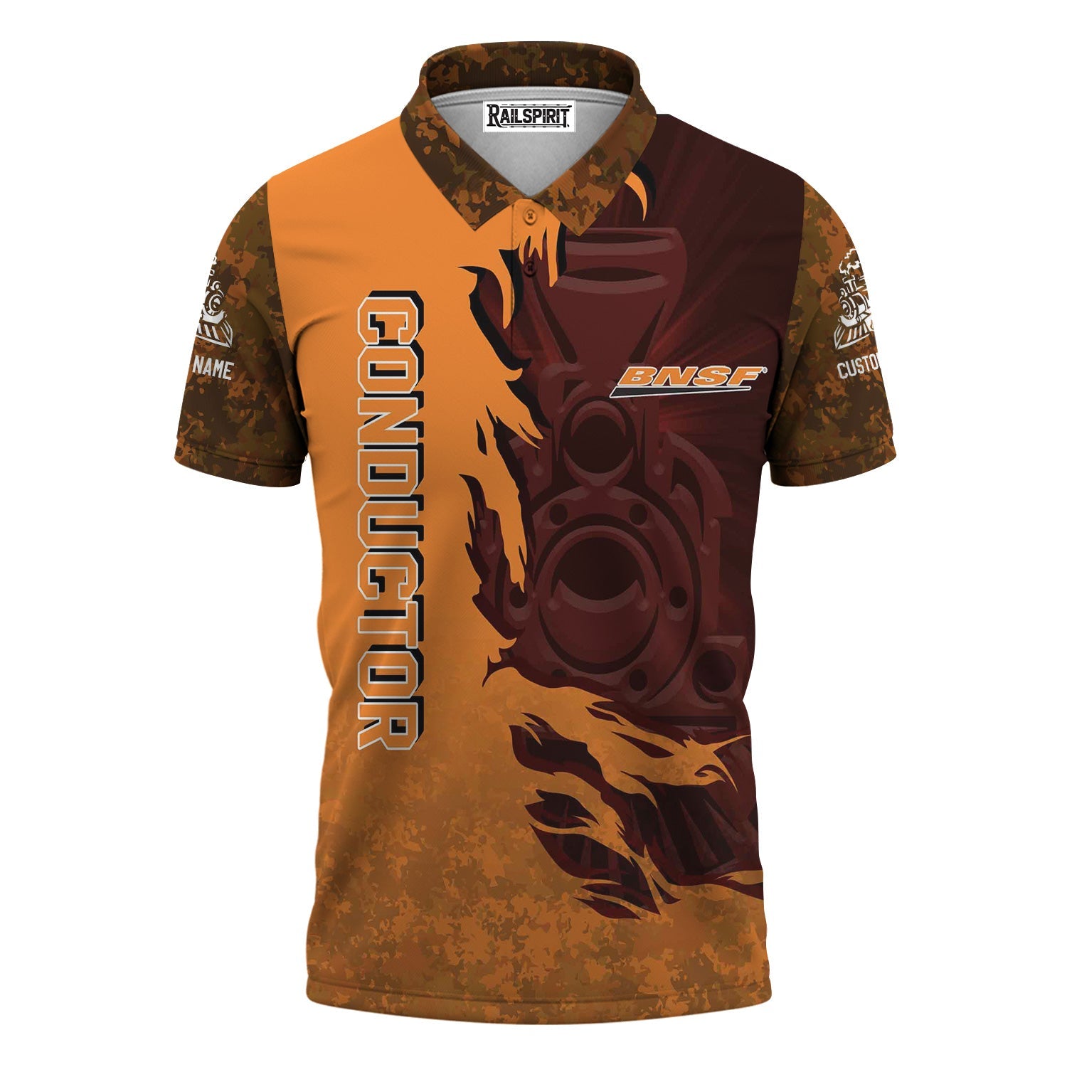 Railspirit Personalized BNSF Railway Polo Shirt Blazing Style with Custom Position Train Shirt