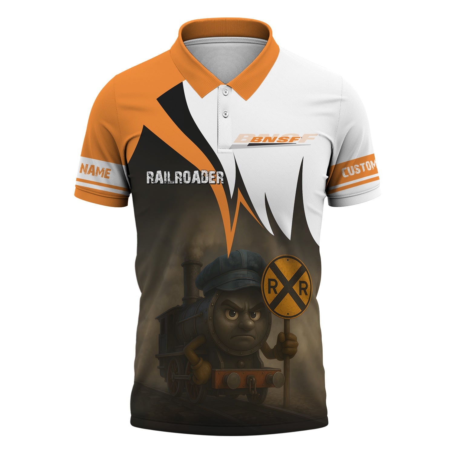 Railspirit Personalized BNSF Railway Polo Shirt Angry Train Polo Shirt Gift Idea For Train Lover