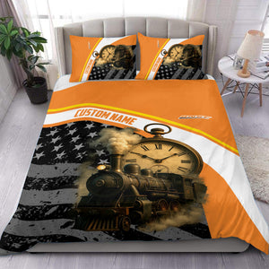 Railspirit Personalized BNSF Railway Bedding Set Classic Steam Engine With Retro Pocket Watch Bedding Set All Over Print