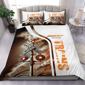 Railspirit Personalized BNSF Railway Bedding Set Railroad Crossing Sign Bedding Set All Over Print