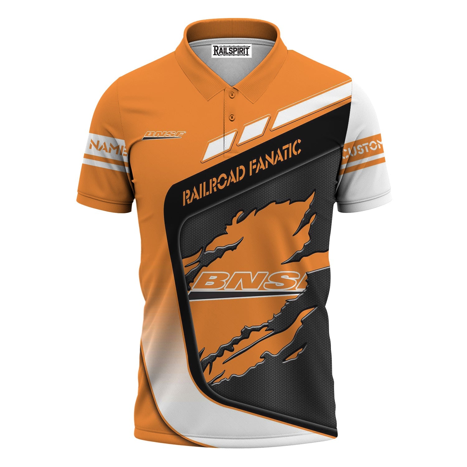 Railspirit Personalized BNSF Railway Polo Shirt Ripped Texture Style Train Shirt For Railroad Fanatic