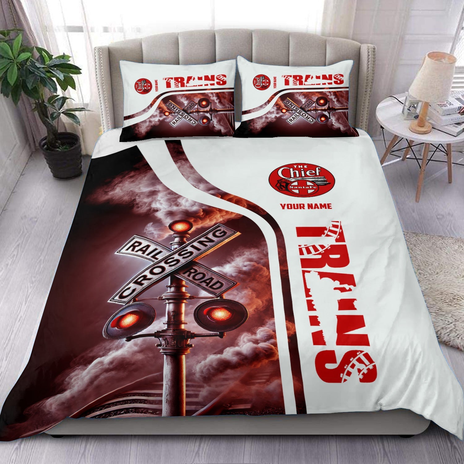 Railspirit Personalized The Chief Santa Fe Railroad Bedding Set Railroad Crossing Sign Bedding Set All Over Print