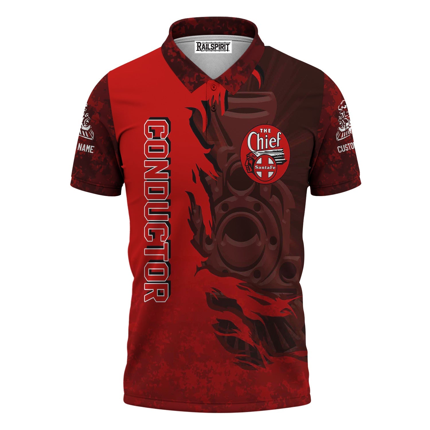 Railspirit Personalized The Chief Santa Fe Railroad Polo Shirt Blazing Style with Custom Position Train Shirt