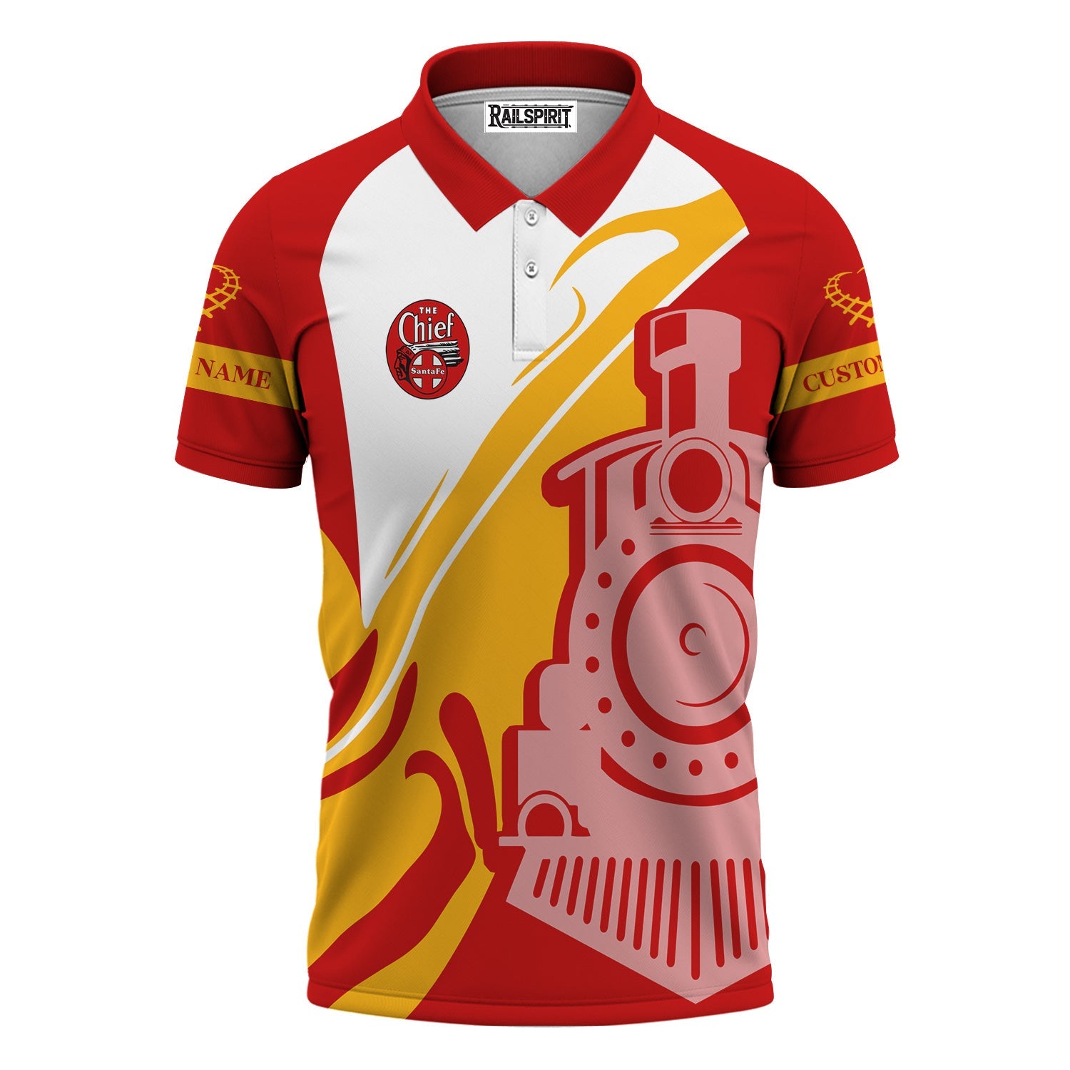 Railspirit Personalized The Chief Santa Fe Railroad Polo Shirt Flame-Inspired Style Shirt Gift Idea For Train Lovers