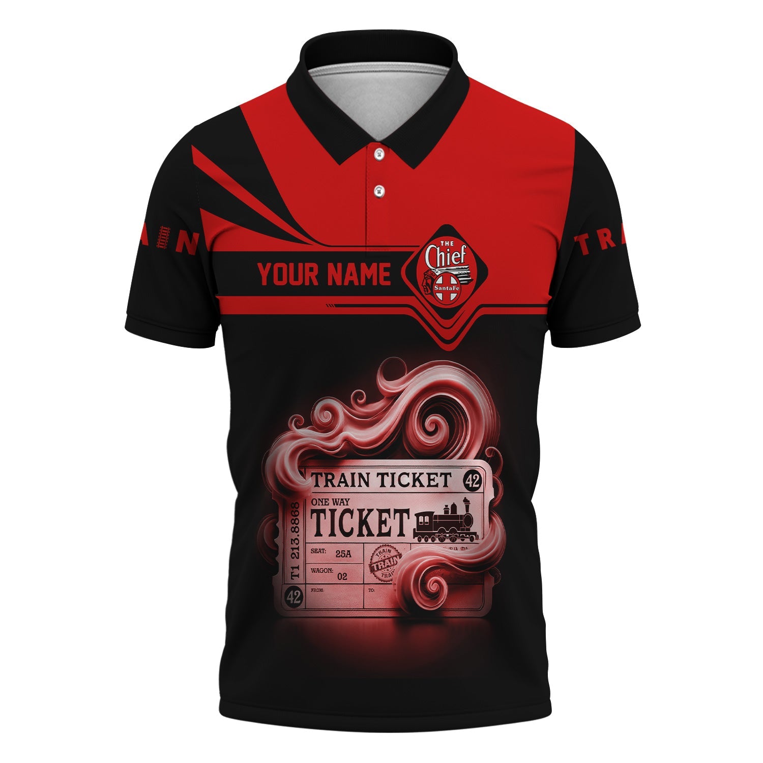 Railspirit Custom Name The Chief Santa Fe Railroad Polo Shirt American Train Ticket Printed Shirt