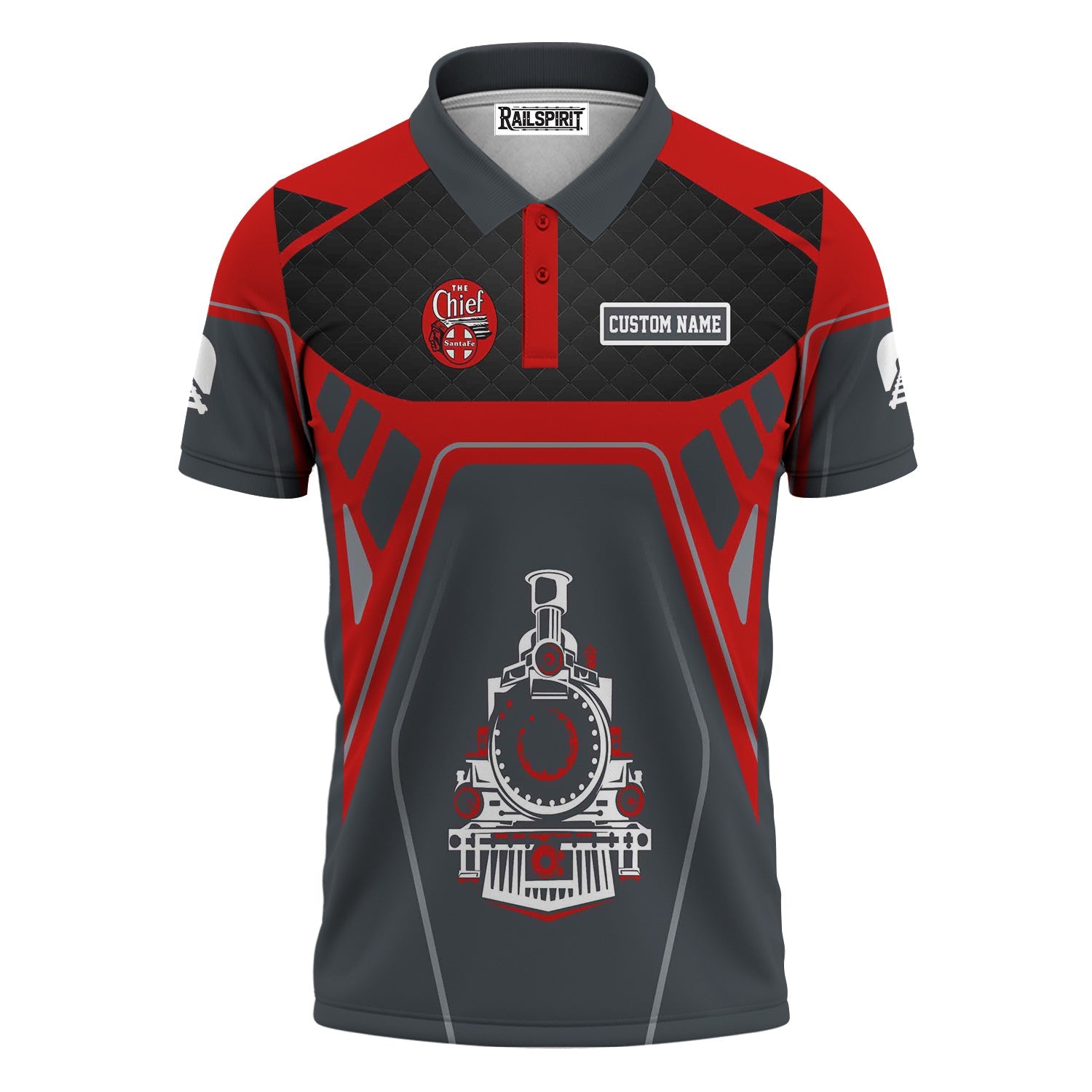 Railspirit Personalized The Chief Santa Fe Railroad Polo Shirt Steam Locomotive Engine Graphic Train Shirt All Over Print