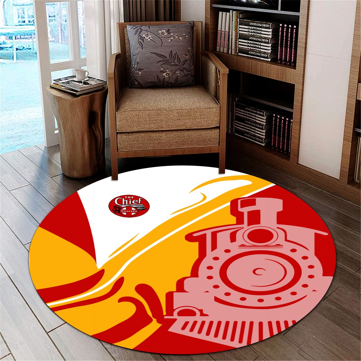 Railspirit The Chief Santa Fe Railroad Round Mat Flame-Inspired Style Mat Gift Idea For Train Lovers