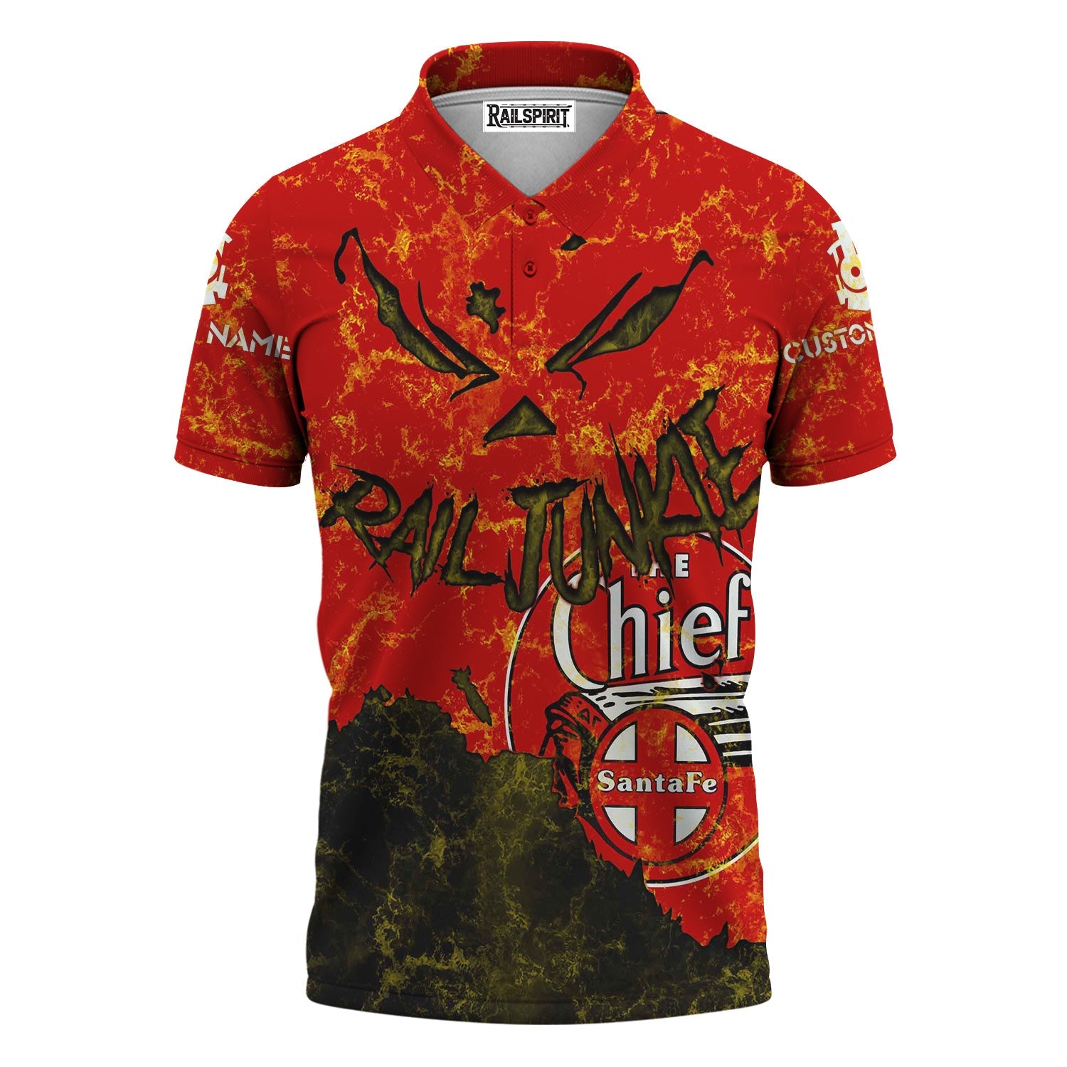 Railspirit Personalized The Chief Santa Fe Railroad Polo Shirt Torn Graphic Style Train Shirt For Rail Junkie