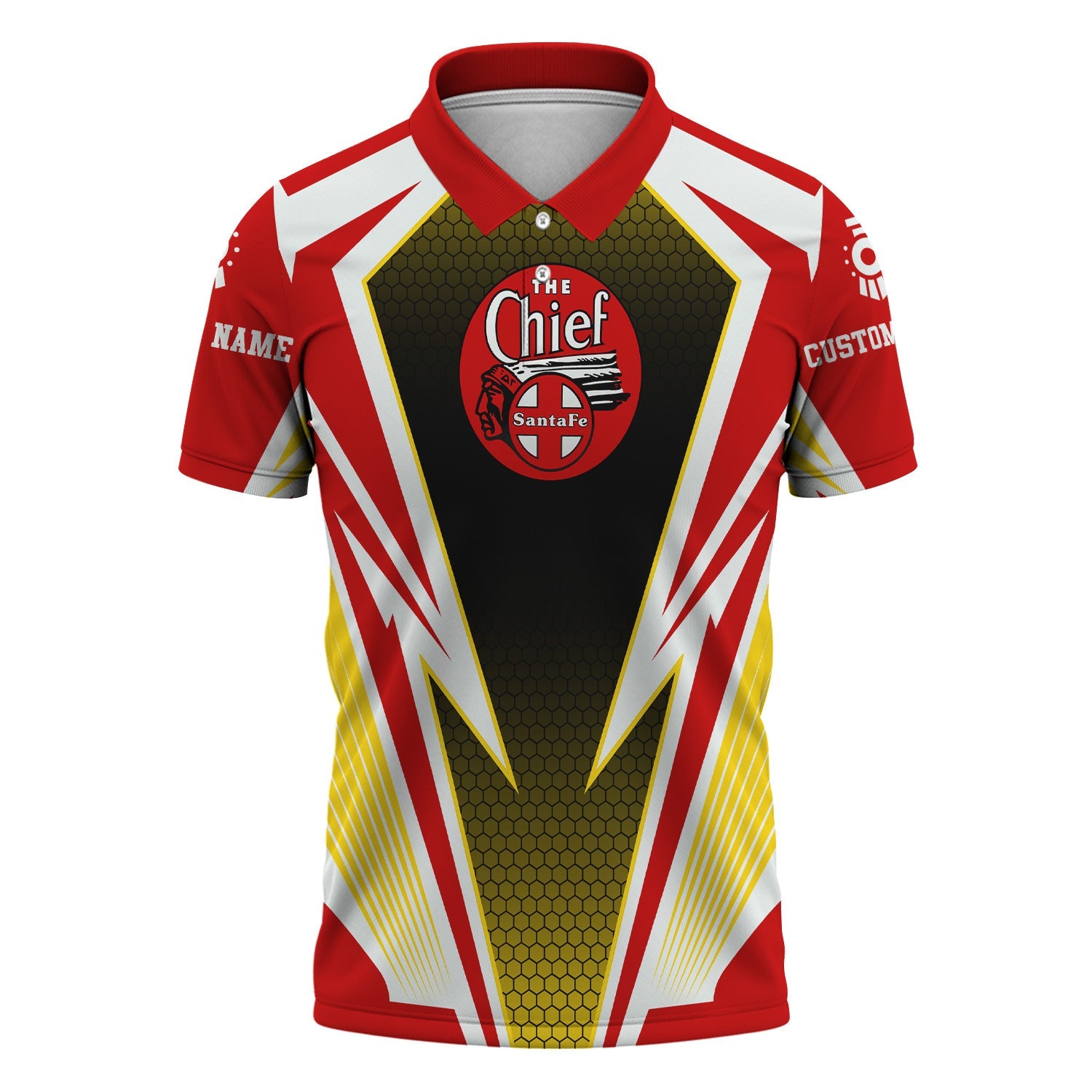 Railspirit Personalized The Chief Santa Fe Railroad Polo Shirt Lightning Graphic Style Shirt Gift Idea For Train Lover